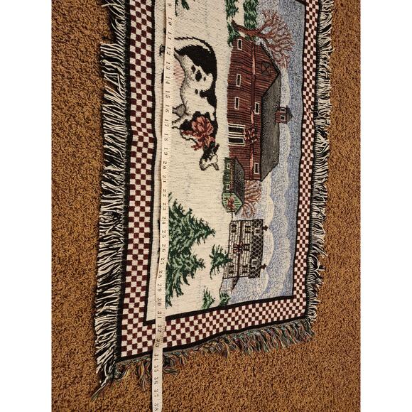 Vintage Tapestry Rug Country Christmas Cow Barn Rustic Farmhouse Table 20x36 - Picture 5 of 11